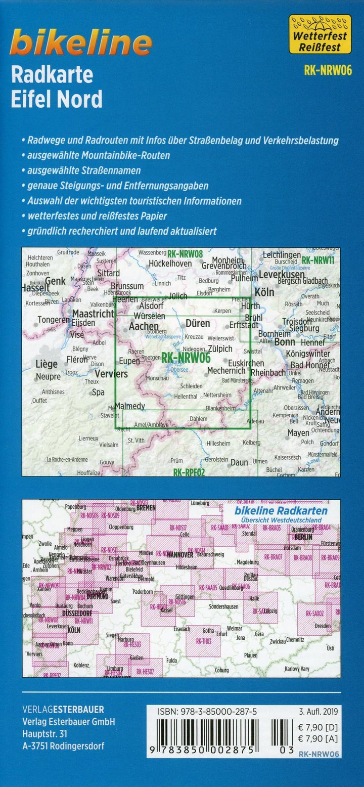 Bikeline Radkarte Eifel Nord Aachen, Köln 1 : 75 000 | -
