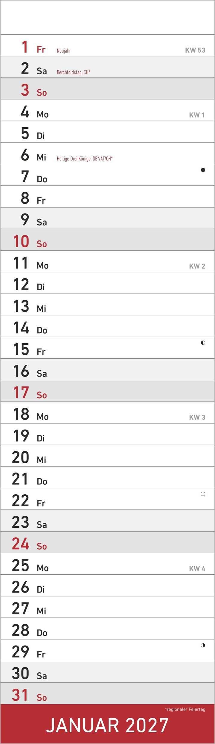 Streifenplaner Mini ROT 2027 | -