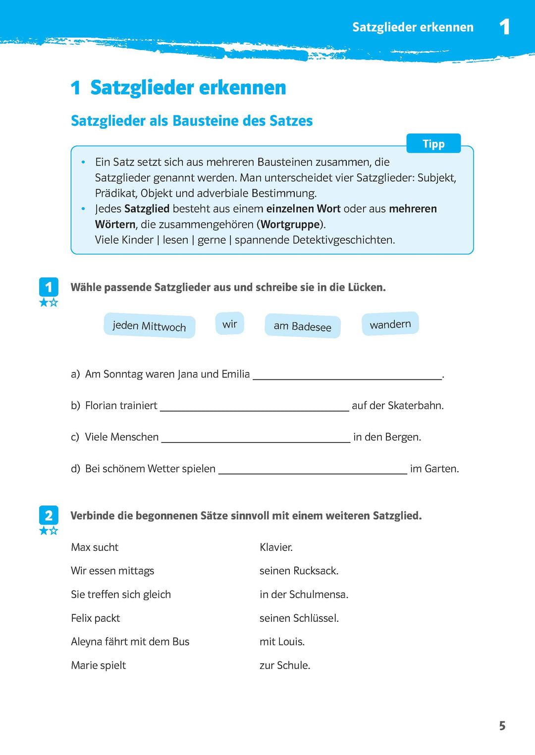 10-Minuten-Training Deutsch Grammatik Satzglieder bestimmen 5.-7. Klasse | -