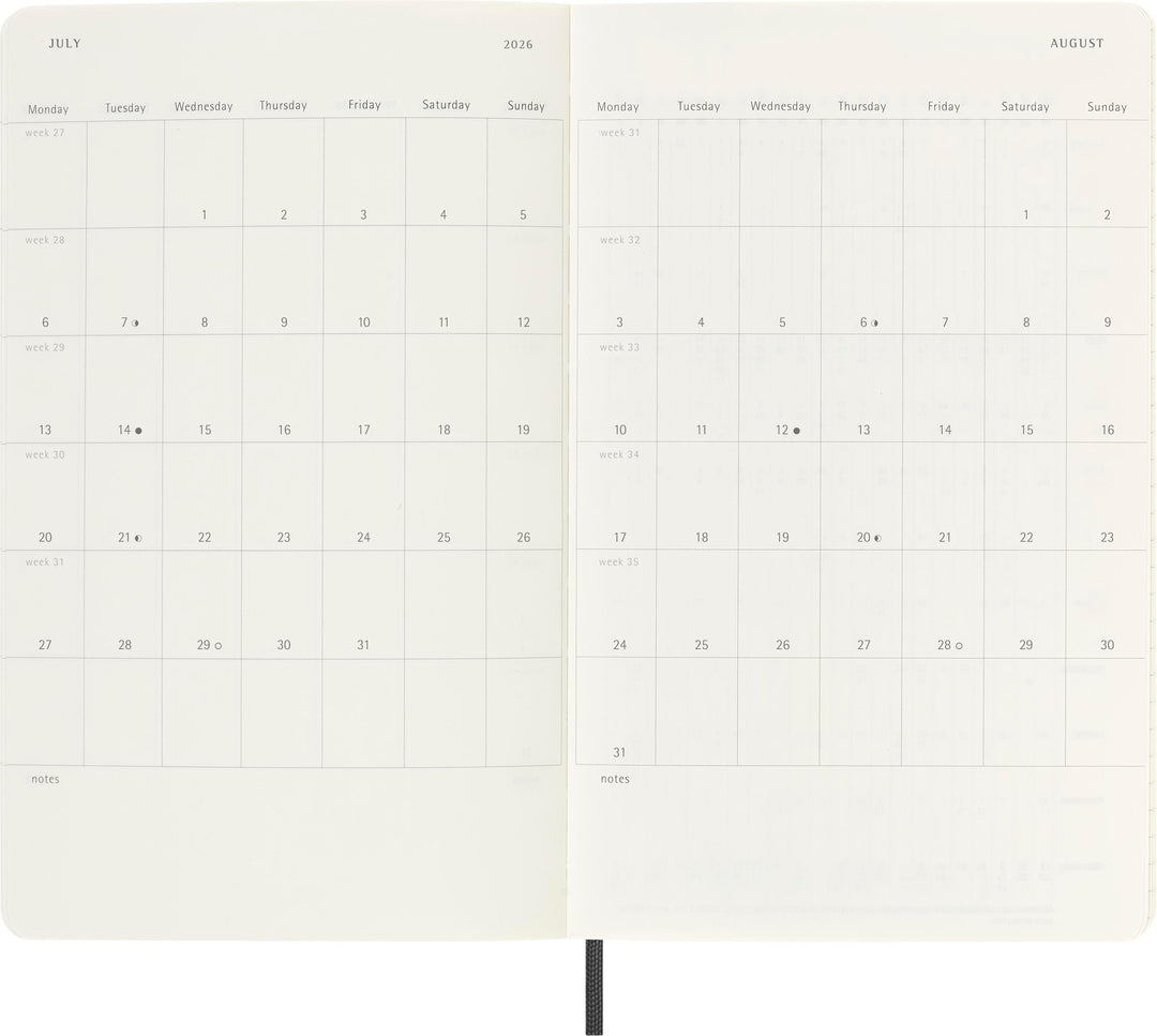 Moleskine 18 Monate Wochenkalender 2025/2026, L/A5, 1 Wo = 1 Seite, Rechts L...
