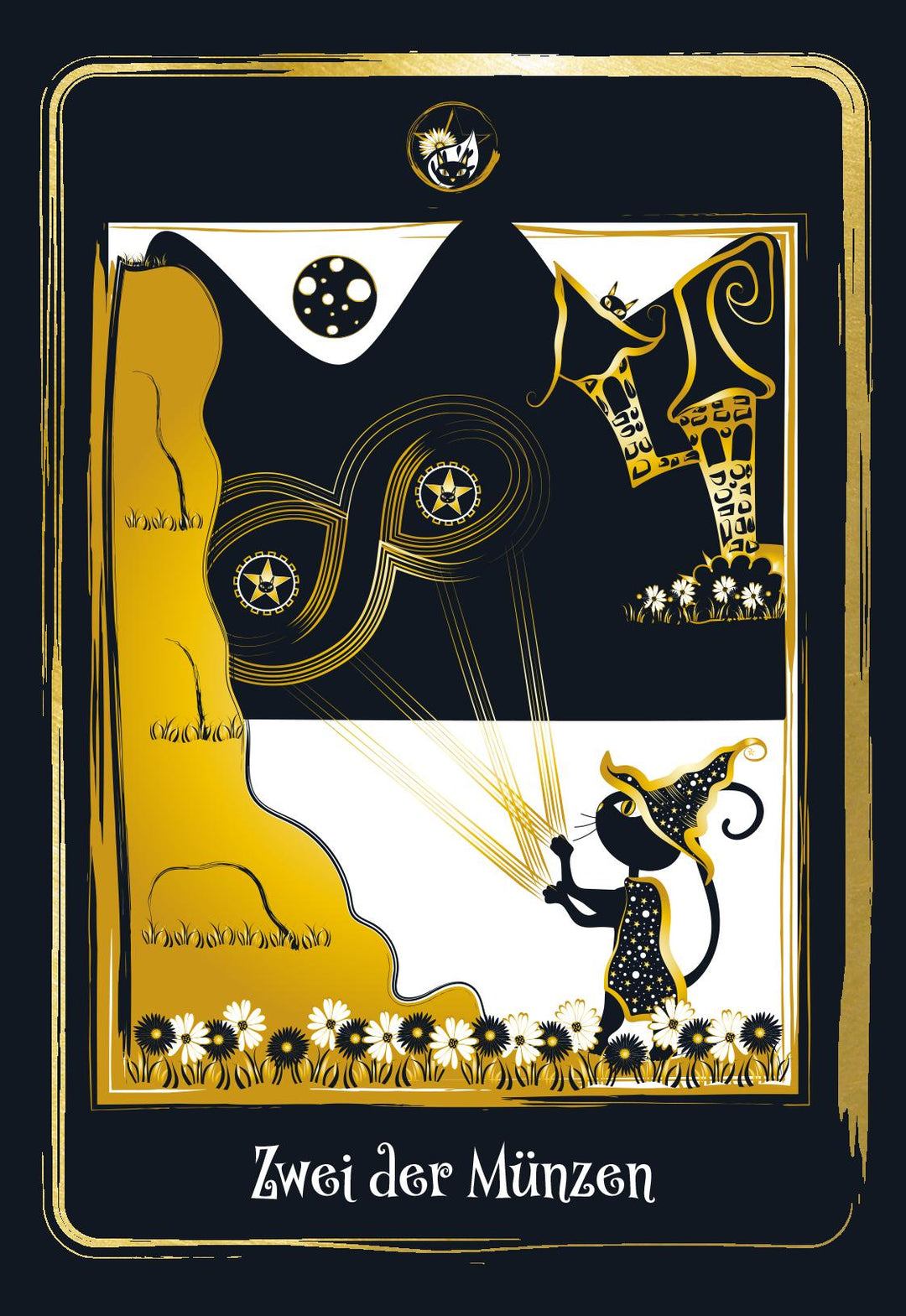 Golden Black Cat Tarot - Hochwertige Stülpdeckelschachtel mit Goldfolie | de...