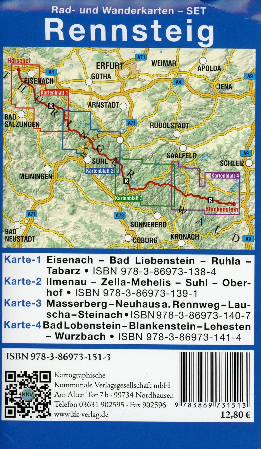 Rennsteig 1:35 000. 4-teiliges wetterfestes Kartenset mit Schutzhülle | -