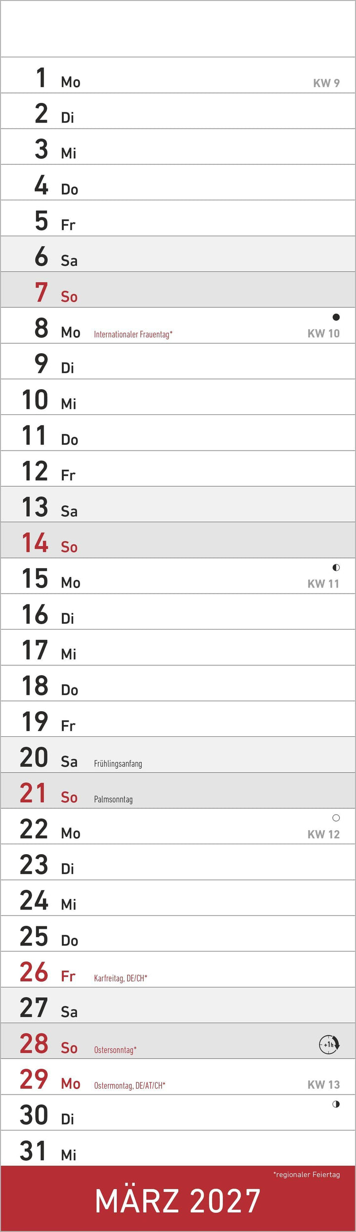 Streifenplaner Mini ROT 2027 | -