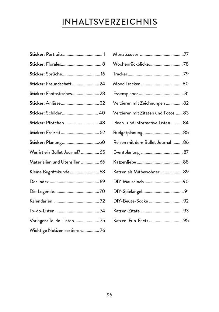 Bullet Journal Stickerbuch - Katzenliebe | -
