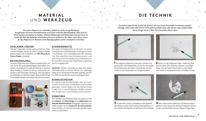 Set: Christmas Papercut - Die Vorlagenmappe mit Anleitung und 20 weihnachtli...