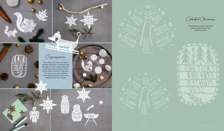 Set: Christmas Papercut - Die Vorlagenmappe mit Anleitung und 20 weihnachtli...