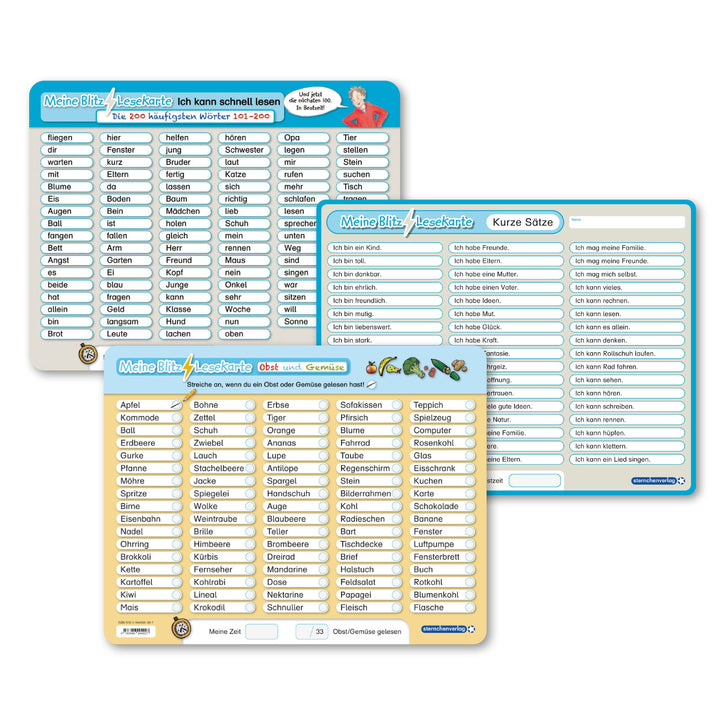 3 Blitzlesekarten im Set - 200 häufigste Wörter - Sätze - Suchwörter | Langh...