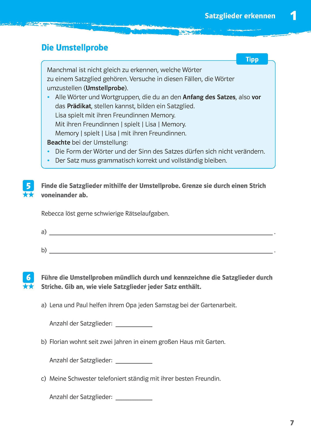 10-Minuten-Training Deutsch Grammatik Satzglieder bestimmen 5.-7. Klasse | -