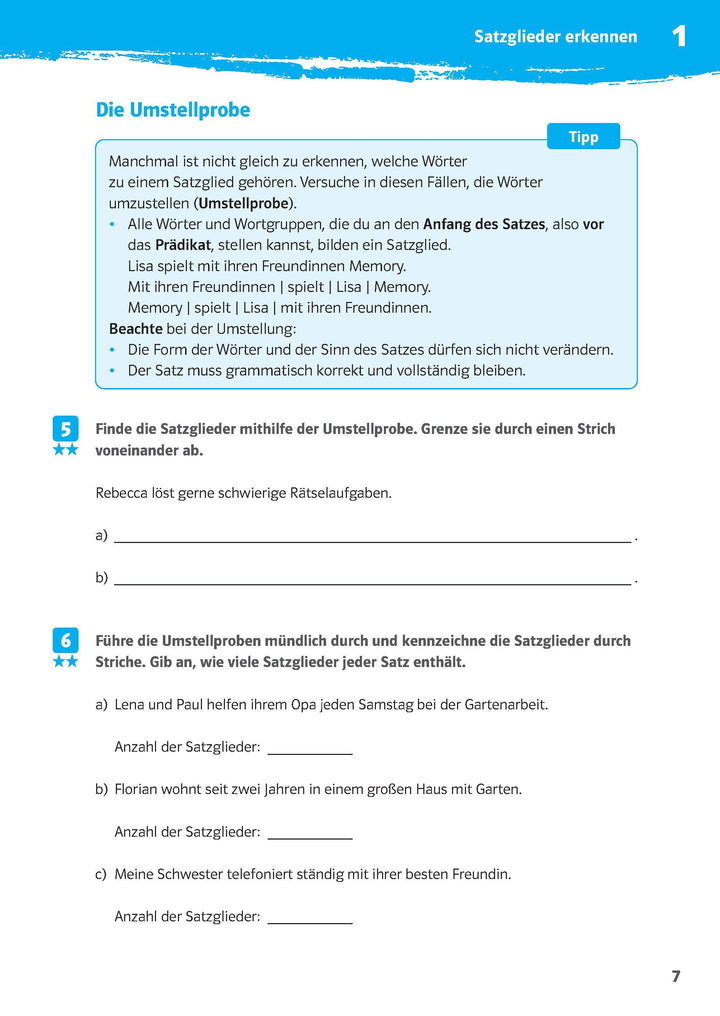 10-Minuten-Training Deutsch Grammatik Satzglieder bestimmen 5.-7. Klasse | -