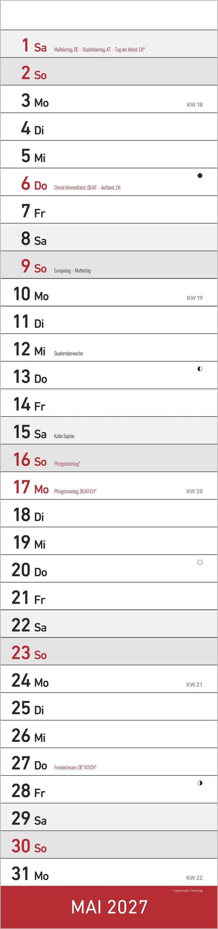 Streifenplaner XL ROT 2027 | -