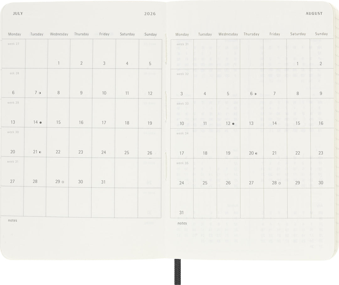 Moleskine 12 Monate Wochen Notizkalender 2026, Pocket/A6, 1 Wo = 1 Seite, re...