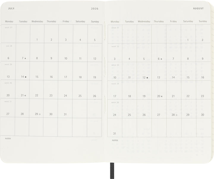 Moleskine 12 Monate Wochen Notizkalender 2026, Pocket/A6, 1 Wo = 1 Seite, re...