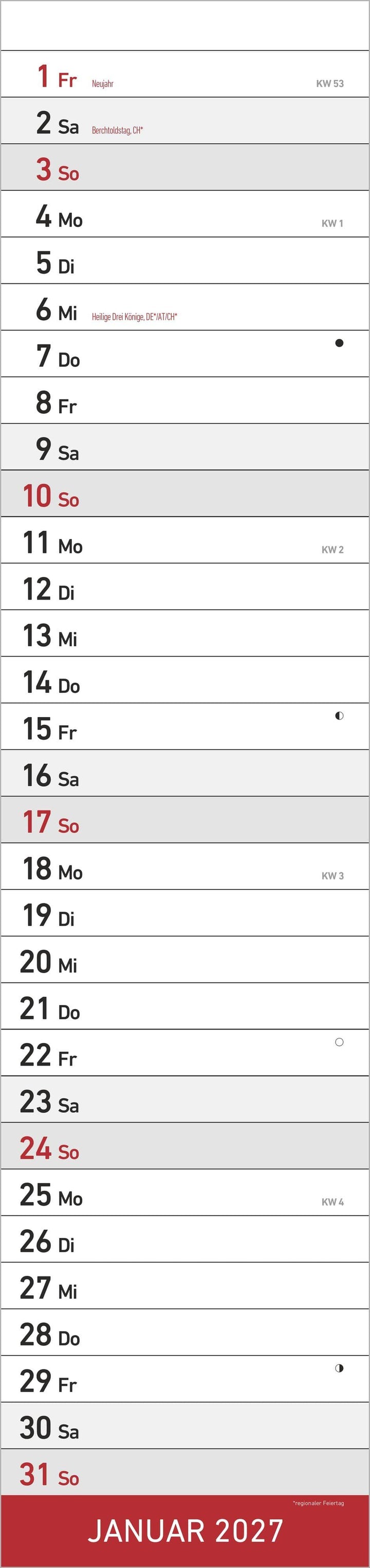 Streifenplaner XL ROT 2027 | -