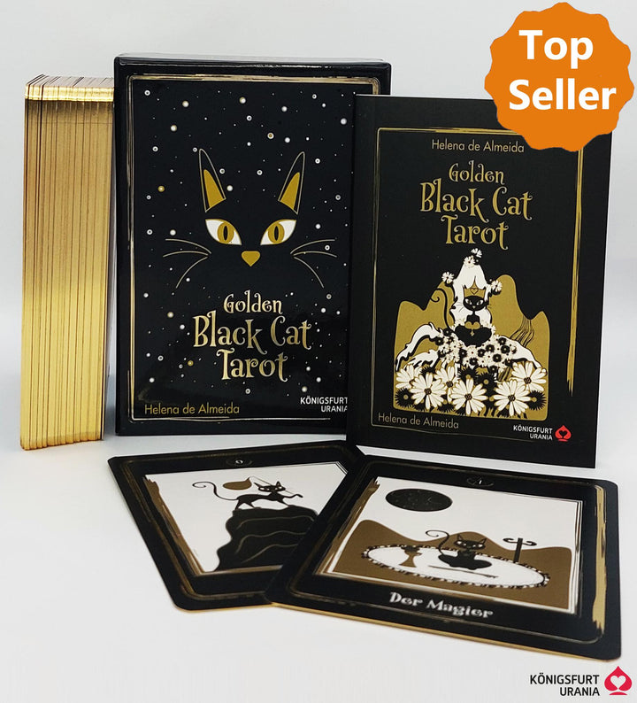 Golden Black Cat Tarot - Hochwertige Stülpdeckelschachtel mit Goldfolie | de...