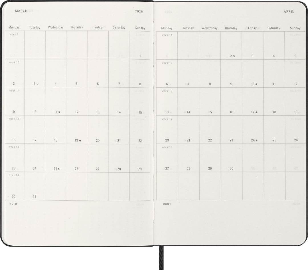 Moleskine 12 Monate Wochenkalender 2026, Large/A5, 1 Wo = 2 Seiten, horizont...
