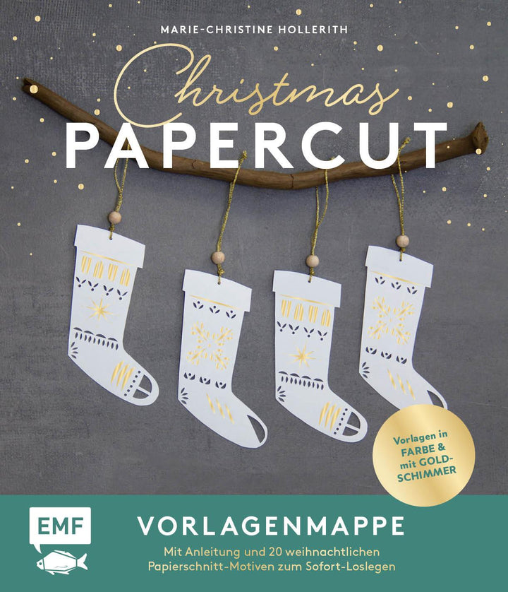 Set: Christmas Papercut - Die Vorlagenmappe mit Anleitung und 20 weihnachtli...