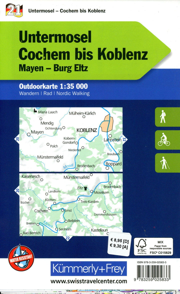 Kümmerly+Frey Outdoorkarte Deutschland 21 Untermosel, Cochem bis Koblenz 1:3...